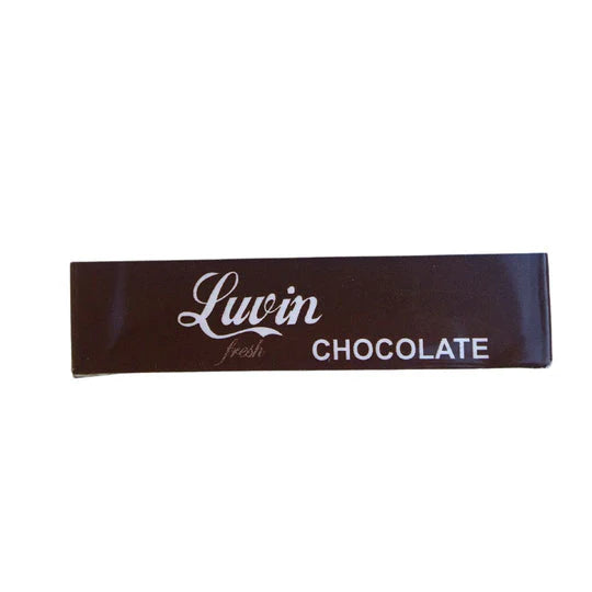 Chocolate cigar with 'Luvin' branding on a white background