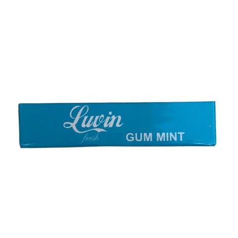 Blue strip with 'Luvin' and 'GUM MINT' text on a white background
