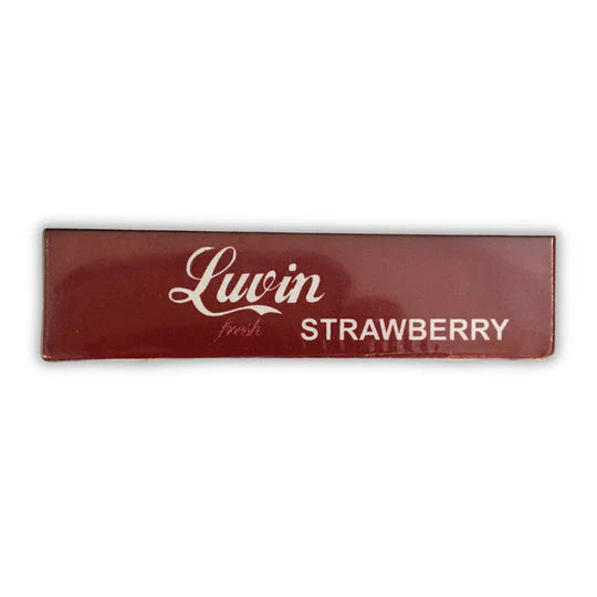 Red packaging with 'Luvin' and 'STRAWBERRY' text on a white background