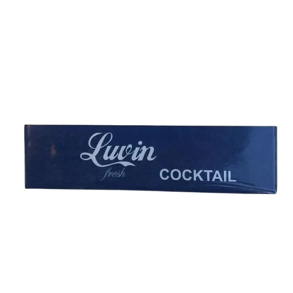 Navy blue strip with 'Luvin fresh COCKTAIL' text on a white background