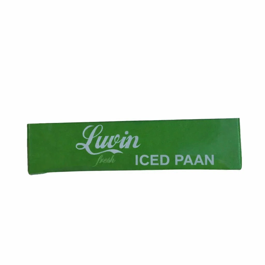 Green banner with 'Luvin' and 'ICED PAAN' text on a white background