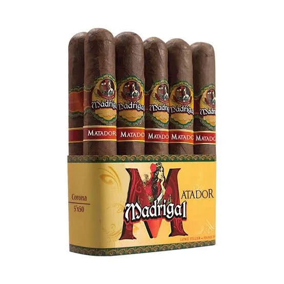 Pack of Madrigal matador corona cigars with visible branding on a white background