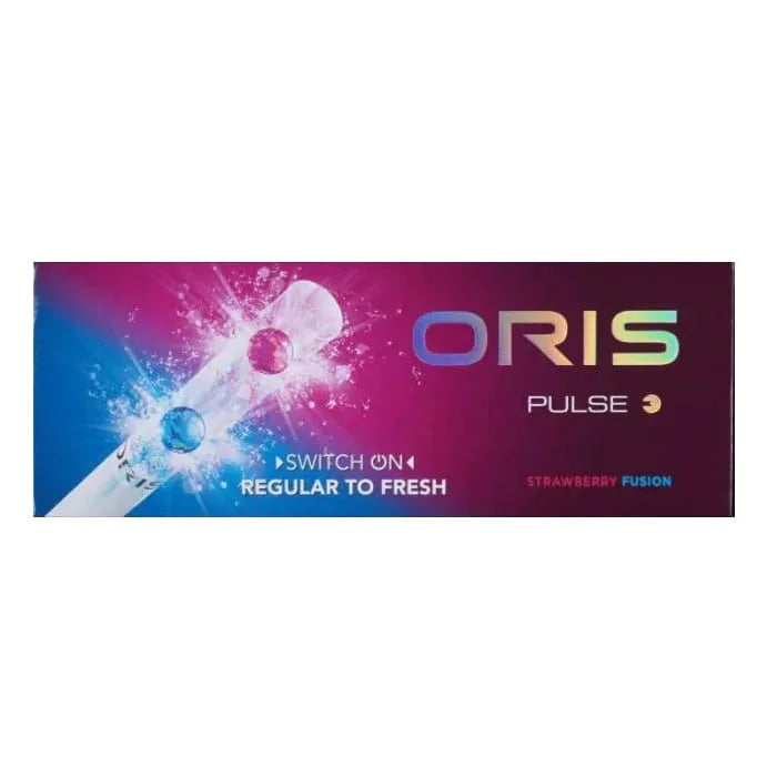 Oris Pulse strawberry fusion packaging with colorful design on a white background