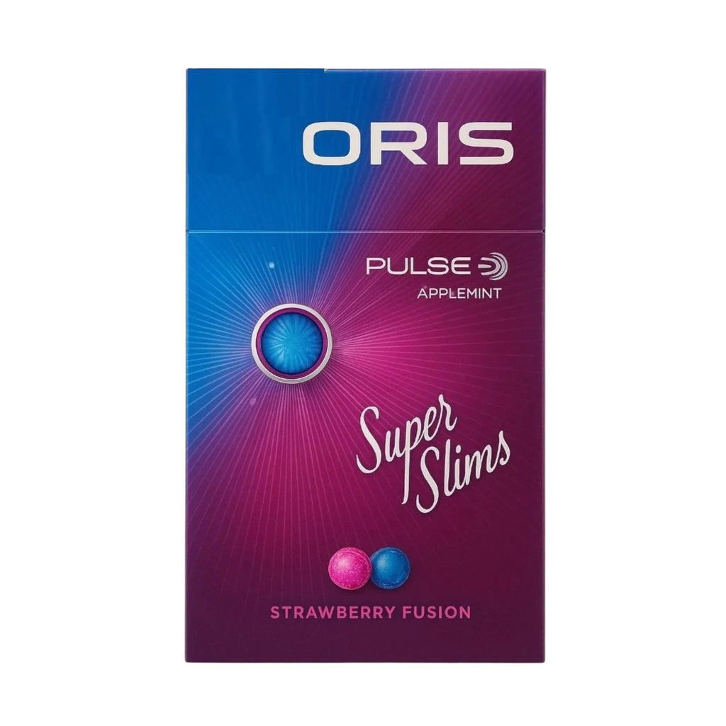 Oris Super Slims Strawberry Fusion packaging on a white background