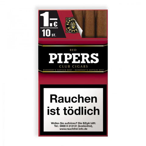 Pack of Red Pipers Club Cigars with text on a white background