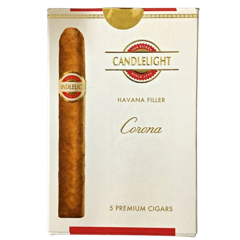 Candlelight Havana filler Corona cigar packaging on a white background