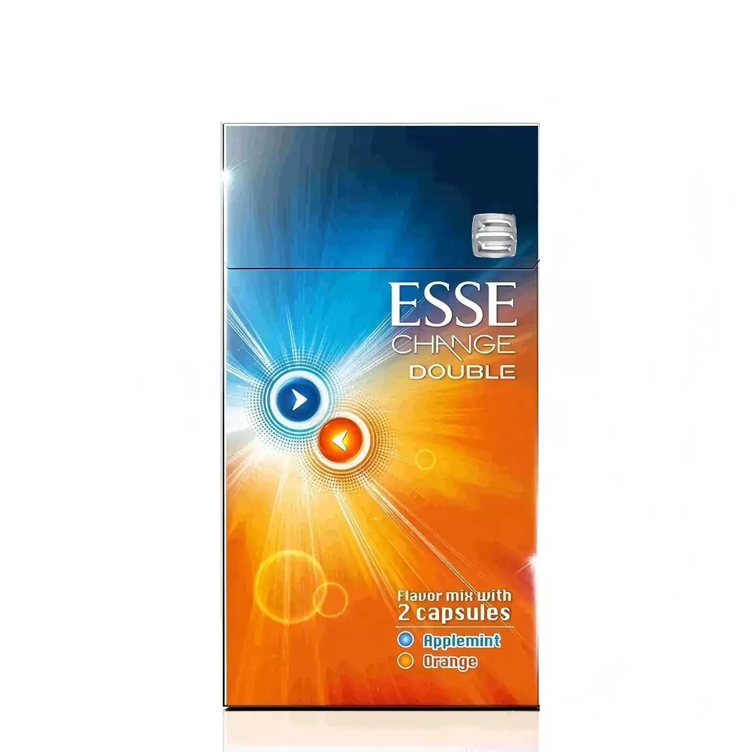 Esse Change double cigarette packaging with a blue and orange design on a white background
