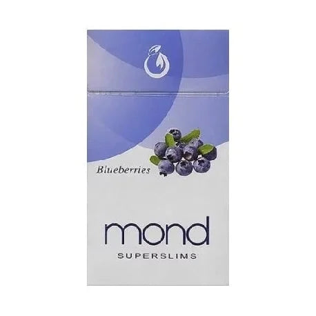 Pack of mond Superslims cigarettes with blueberry flavor on a white background