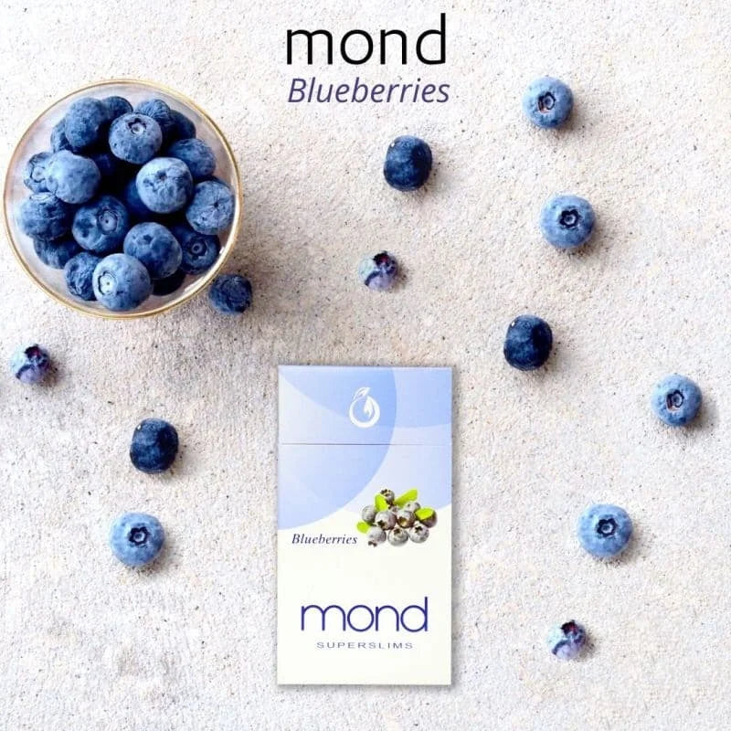 Blueberries and Mond Blueberries packaging on a light surface