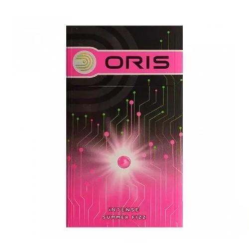A pack of ORIS Intense Summer Fizz cigarettes, featuring a black and vibrant pink design with circuit board graphics and a central glowing pink capsule.