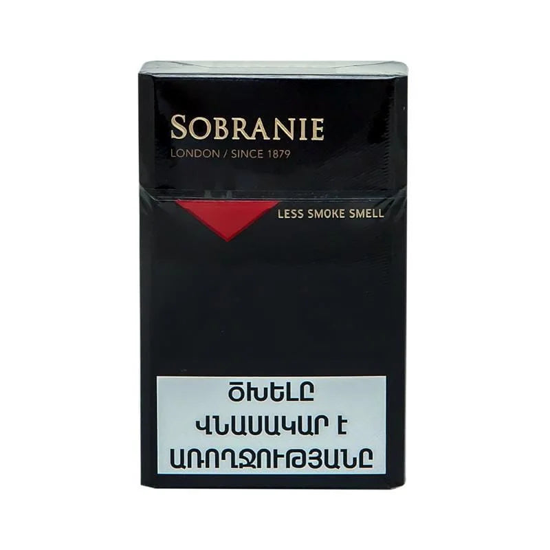 Sobranie black less smell cigarette pack with black background